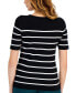 Фото #3 товара Women's Striped Round-Neck Short-Sleeve Sweater Top