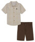 ფოტო #1 პროდუქტის Little Boys Plaid Short Sleeve Button-Up Shirt and Twill Shorts, 2 Piece Set