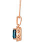 Chocolatier® Deep Sea Blue Topaz (2-1/4 ct. t.w.) & Diamond (1/3 ct. t.w.) Halo Pendant Necklace in 14k Rose Gold, 18" + 2" extender