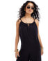 Esmee sheer tie front low back stripe loose beach jumpsuit in black