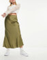 New Look satin bias midi skirt in khaki