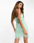 Фото #4 товара Starlet bandeau mini dress with grid embellishment and beaded fringe in mint