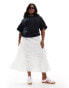 COLLUSION Plus cotton ruched tiered midi skirt in white