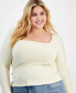 Trendy Plus Size Square-Neck Long-Sleeve Top