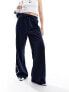 Monki heart stripe straight leg track pant trouser in navy and white