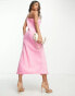 Фото #2 товара ASOS DESIGN – Midikleid aus Satin in Rosa mit One-Shoulder-Träger