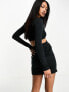 ASOS DESIGN long sleeve mini dress with twist not and cut out waist in black