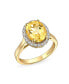 3CT Brilliant Cut Oval Gemstone Yellow Citrine Zircon Halo Ring for Women -14K Gold Plated .925 Silver November Birthstone