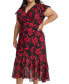 ფოტო #3 პროდუქტის Plus Size Printed V-Neck Flutter-Sleeve Dress