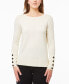 Women's Fine Gauge Boat-Neck Buttoned-Cuff Sweater