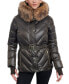 Фото #1 товара Women's Shine Belted Faux-Fur-Trim Hooded Puffer Coat