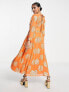 Фото #2 товара ASOS DESIGN Petite belted batwing maxi tea dress in orange metallic jacquard