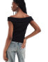 Weekday Yolanda knitted off shoulder top with button front in black