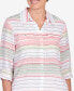 ფოტო #4 პროდუქტის Women's English Garden Stripe Split Sleeve Button Down Shirt