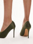 Topshop Violet high vamp heeled court in khaki satin