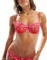 Фото #6 товара Boux Avenue Valentines Elodie embroidered floral non-padded balconette bra in pink and red