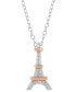 Фото #1 товара Enchanted Disney Fine Jewelry diamond Accent Aristocats Eiffel Tower Pendant Necklace in Sterling Silver & 10k Rose Gold, 16" + 2" extender
