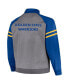ფოტო #3 პროდუქტის Men's Royal, Heather Gray Golden State Warriors Big and Tall Pieced Stripe Raglan Full-Zip Track Jacket