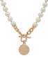 Фото #1 товара Anne Klein gold-Tone Disc Imitation Pearl Beaded 16" Pendant Necklace