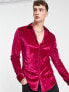 ASOS DESIGN skinny velvet shirt in bright pink