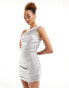 Фото #4 товара Lioness shiny one shoulder mini dress in grey