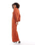 ASOS DESIGN modesty plisse wrap neck long sleeve maxi dress in rust