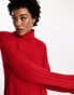 Фото #4 товара Brave Soul high neck slouchy midaxi knitted dress in red