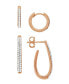 ფოტო #1 პროდუქტის Silver Plated, Gold Plated or Rose Gold Plated 2pc Hoop and Post Hoop Earrings Set
