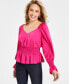 ფოტო #1 პროდუქტის Women's Long-Sleeve Smocked Blouse, Created for Macy's