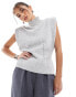 Фото #4 товара ASOS DESIGN knitted high neck tank with shoulder pad and waisted detail in grey