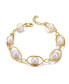 ფოტო #1 პროდუქტის Sterling Silver 14K Gold Plated Genuine Freshwater Pearl and Cubic Zirconia Link Oval Spring Adjustable Bracelet