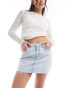 Фото #1 товара Miss Selfridge denim micro mini skirt in light wash