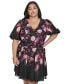 ფოტო #4 პროდუქტის Plus Size V-Neck Short-Balloon-Sleeve Tie-Waist Dress