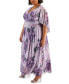 ფოტო #3 პროდუქტის Plus Size Printed Glitter Cape-Overlay Dress