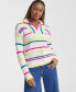 Фото #1 товара Women's Cashmere Striped Half-Zip Sweater, Created for Macy's