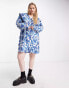 Native Youth Plus batik print oversized collar cotton mini dress in blue