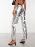 Фото #5 товара Never Fully Dressed PU trouser in metallic silver