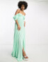 ASOS DESIGN Tall sweetheart neck off shoulder pleated maxi dress in sage green