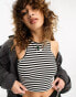 Only racer neck cropped top in black and white stripe