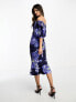 Фото #2 товара True Violet bardot midi dress with pephem in bright blue floral print