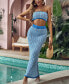 Фото #3 товара Women's Blue-and-White Wave Crochet Tube Top & Maxi Skirt Set