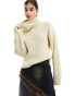 Monki high zip neck knitted sweater in off white Белый, S - EU 38-40 - фото #4