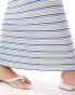 Piece lettuce egded column maxi skirt co-ord in grey and blue stripe