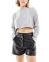 Pimkie zip detail leather look shorts in black