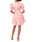 Фото #4 товара Women's Printed V-Neck Tiered Bubble Puff Sleeve Mini Dress