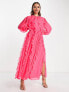 Фото #4 товара ASOS DESIGN frilly high neck maxi dress in fluro pink