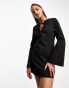 Фото #4 товара The Frolic textured bell sleeve mini dress in black