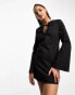 The Frolic textured bell sleeve mini dress in black