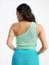 Фото #2 товара ASOS DESIGN Petite crochet one shoulder top in wave stitch in turquoise co-ord