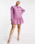 Little Mistress Plus long sleeve mini dress with ruffle skirt in lilac